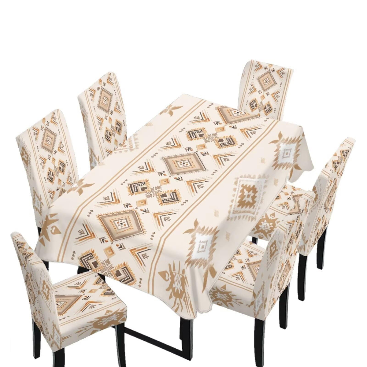 Dining Room Chair Cover and Tablecloths 7 Pack, Stain Resistant Stretch Kitchen Chair Seat Slipcovers Anti-Wrinkle Table Protector for Party, Pastoral Rose Flower Stripes Print Green