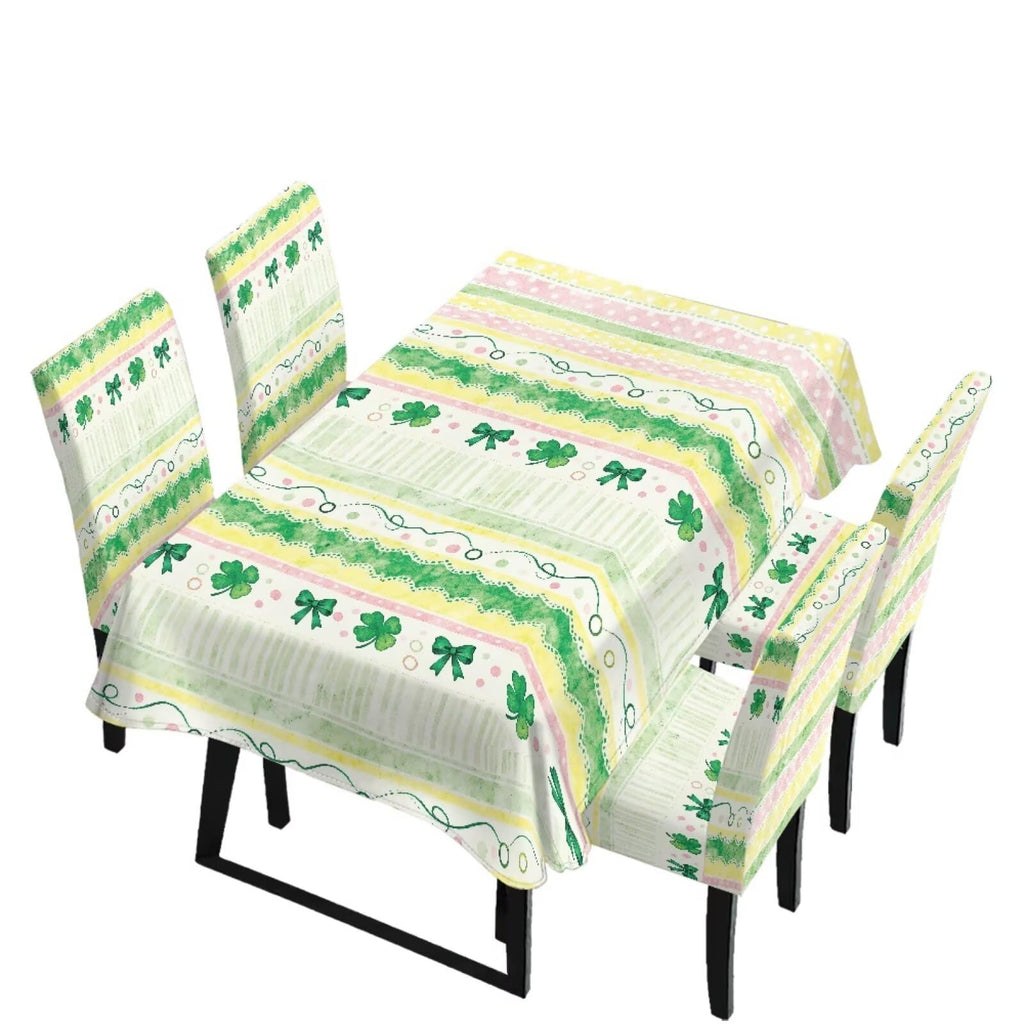 5 Pack Dining Table Cloth Rectangle 4 Seater Includes Kitchen Chair Covers, Stretch Seat Covers for Dining Chairs Anti-dust Washable Table Protector, Tribe Aztec Geometry Print