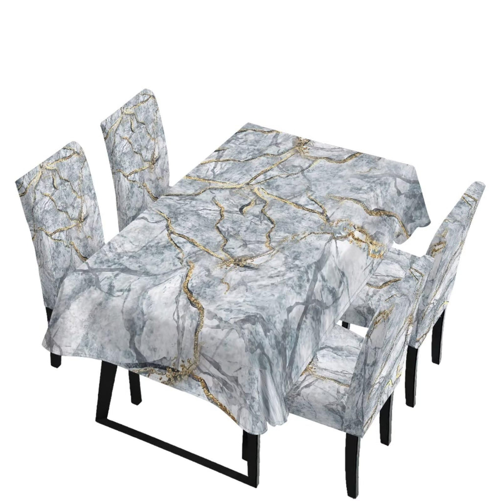 Light Grey 7 Pcs Tablecloth and Chair Covers Set Removable Chair Covers Set of 6 with Table Cover for Dining Room Washable Furniture Protector for Family Gathering Potluck