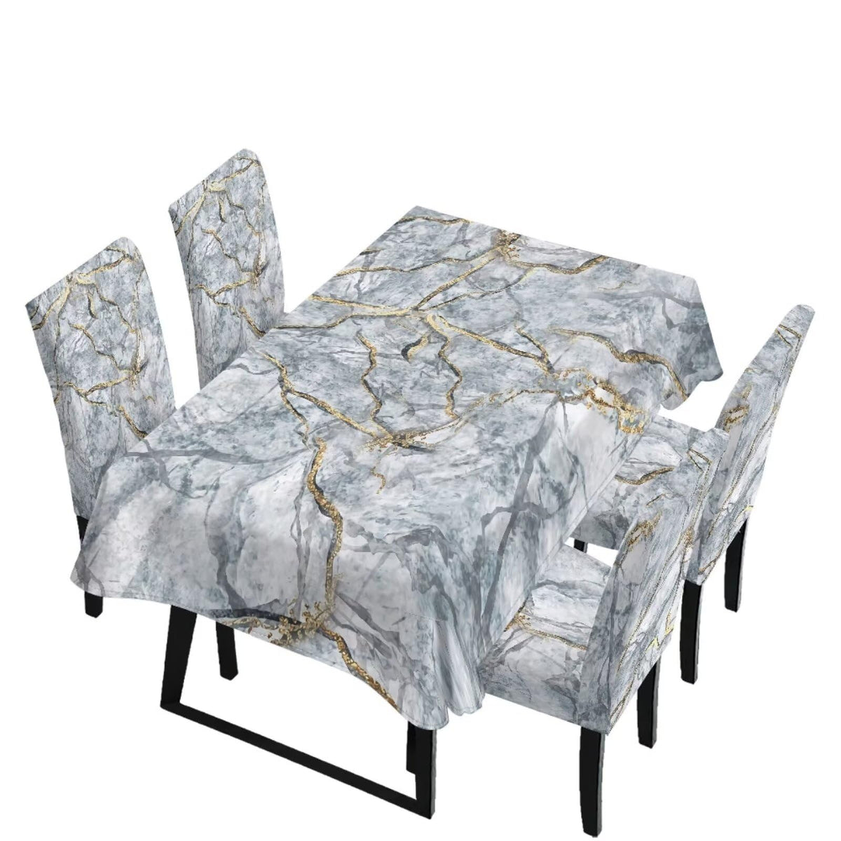 Light Grey 7 Pcs Tablecloth and Chair Covers Set Removable Chair Covers Set of 6 with Table Cover for Dining Room Washable Furniture Protector for Family Gathering Potluck