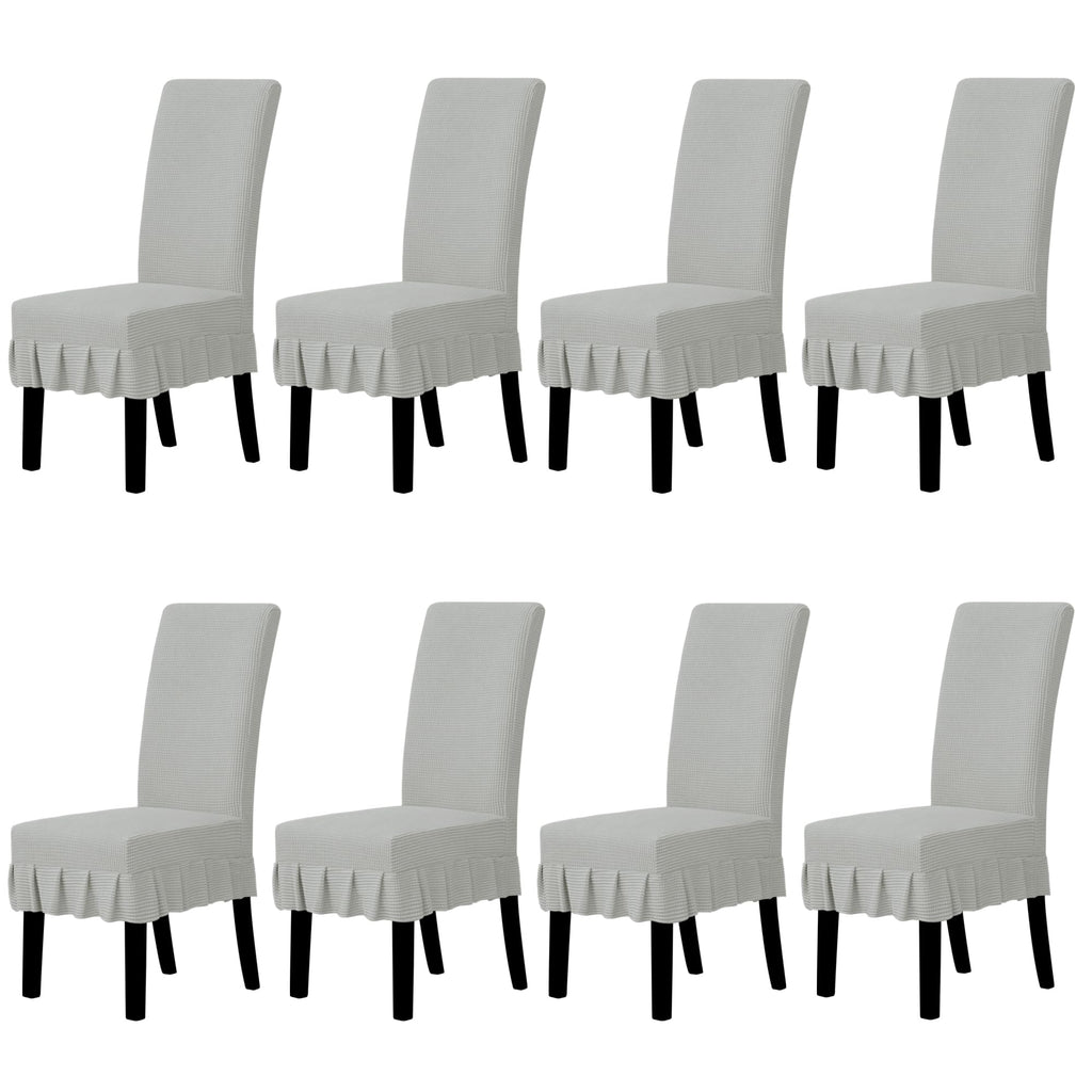 Easy-Going 2 PCS Stretch Dining Room Chair Covers with Skirt, Light Gray