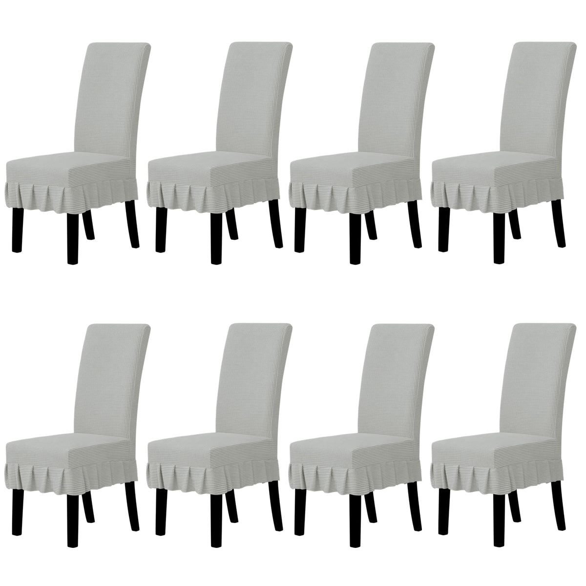 Easy-Going 2 PCS Stretch Dining Room Chair Covers with Skirt, Light Gray