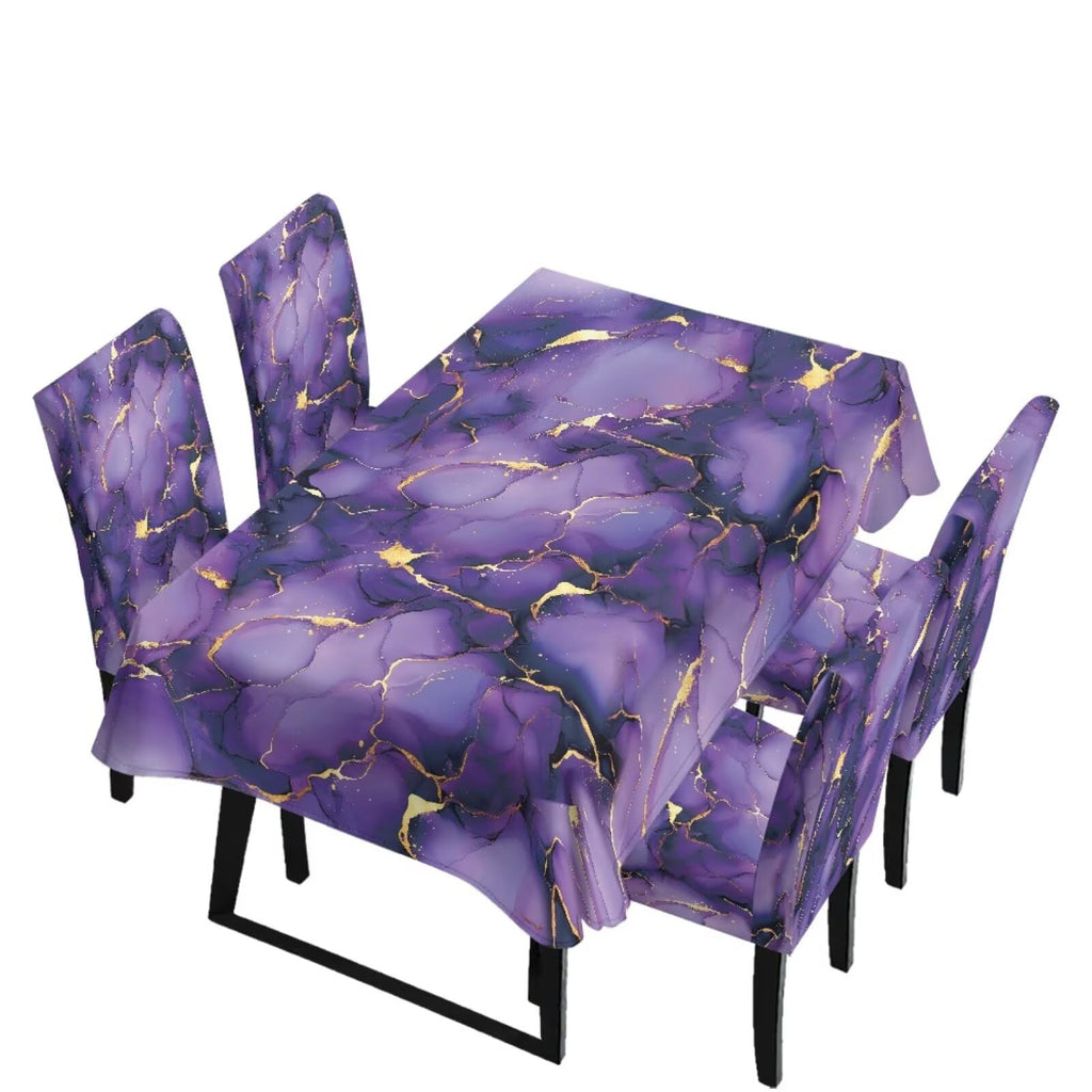 5 Pack Dining Table Cloth Rectangle 4 Seater Includes Kitchen Chair Covers, Stretch Seat Covers for Dining Chairs Anti-dust Washable Table Protector, Tribe Aztec Geometry Print