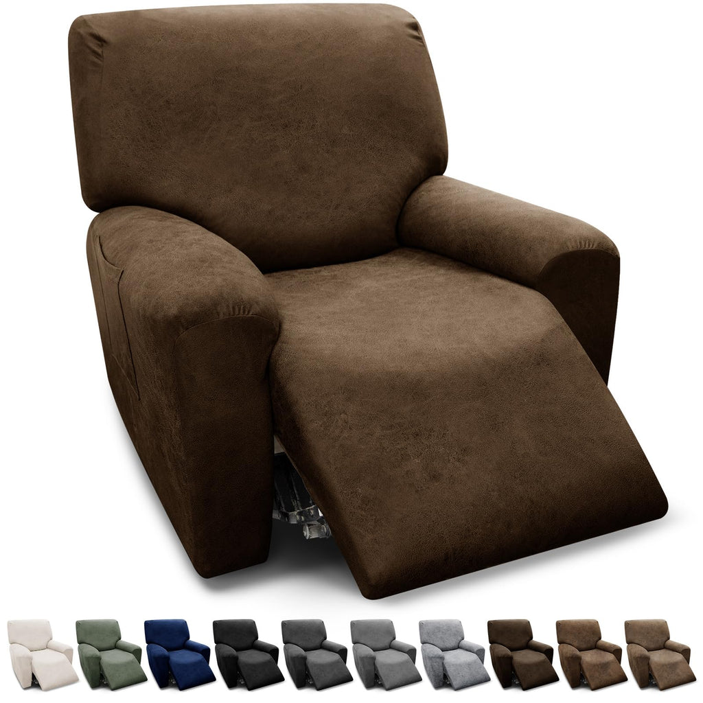3-Pieces T Cushion Loveseat Slipcovers Leather Look Couch Cover Loveseat Covers for 2 Cushion Couch Furniture Protector Stretch Sofa Cover with 2 Individual T Cushion Seat Covers, Brown