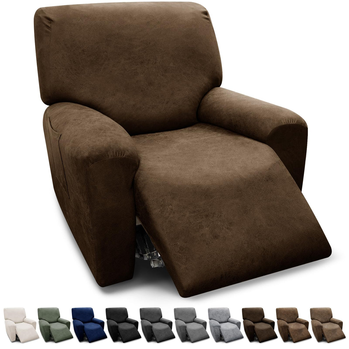 3-Pieces T Cushion Loveseat Slipcovers Leather Look Couch Cover Loveseat Covers for 2 Cushion Couch Furniture Protector Stretch Sofa Cover with 2 Individual T Cushion Seat Covers, Brown