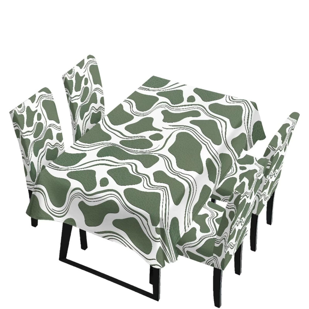 Table Cloth Rectangle Table Set of 7 Include Kitchen Chair Covers and Tablecloths for Dining Room Hotel Banquet, Anti-Scratch Chair Seat Protector Cover, Daisy Hippie Flower Print