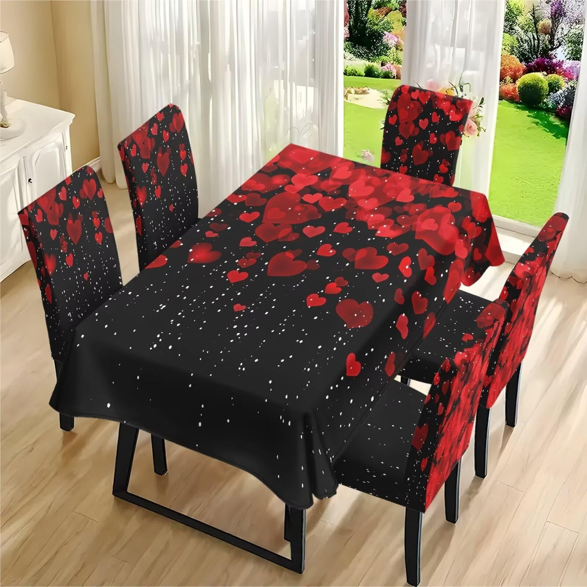 Thanksgiving Themed Dining Room Chair Cover and Tablecloths 5 Packs, Fall Leaf Print Kitchen Chair Seat Slipcovers Anti-Wrinkle Table Protector for Thanksgiving Day Party