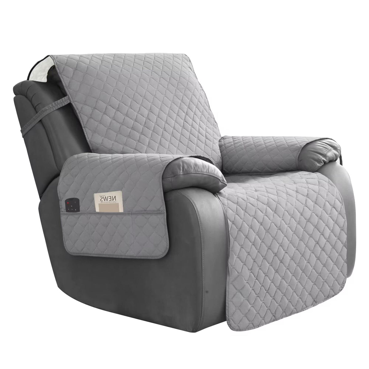Easy-Going Waterproof Recliner Loveseat Sofa Cover with Pocket, 1-Piece Reversible Couch Cover for 2 Seat Recliner, Protector with Elastic Straps for Pets(Recliner Loveseat, Gray/Light Gray)
