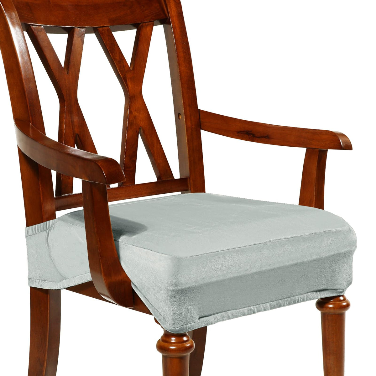 Havawish Extra Wide Dining Chair Seat Covers, Beige White, Velvet, 6 Pcs