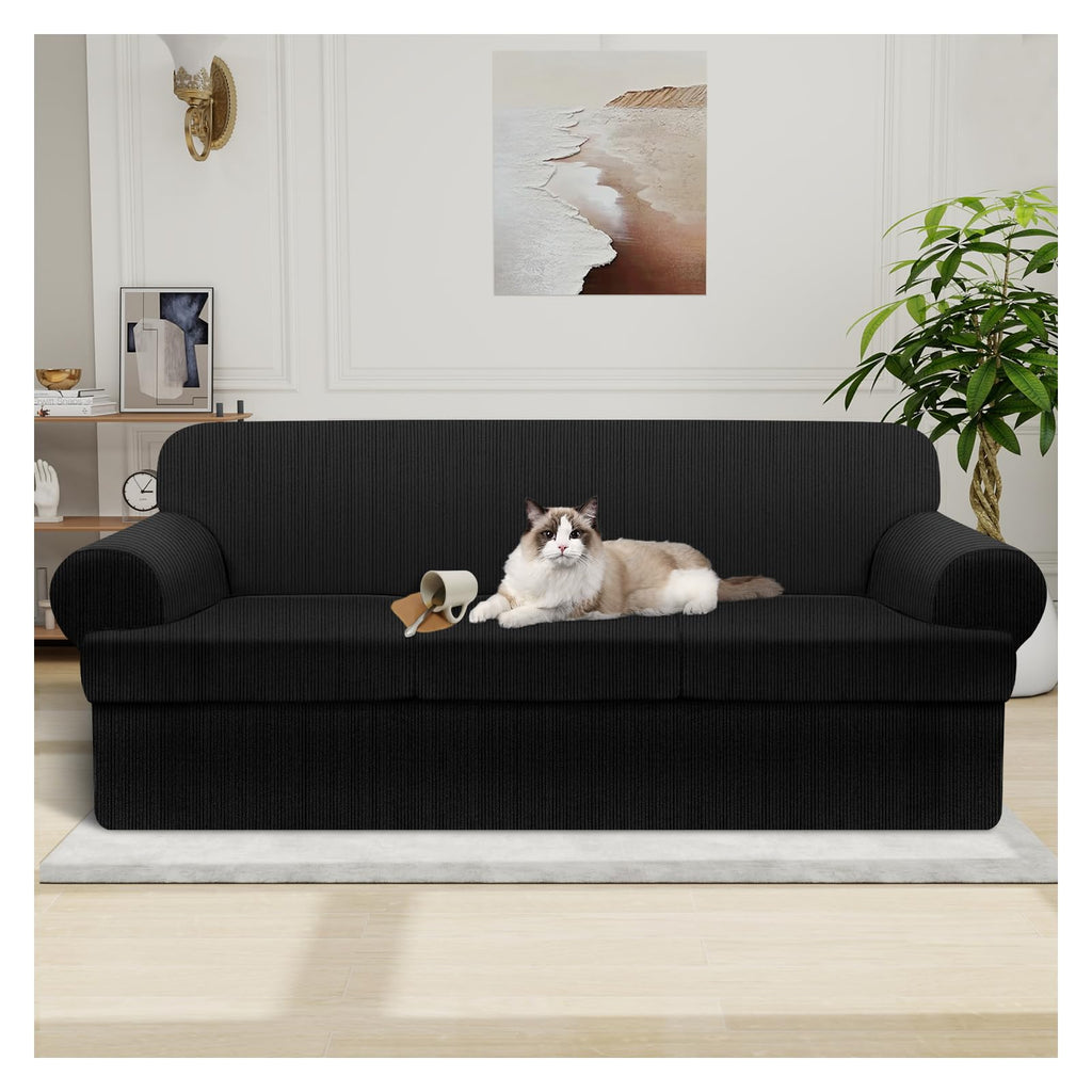 100% WaterproofLoveseat Cover 3-Piece Set Striped Loveseat Slipcovers for 2 Cushion Couch Sofa Covers with TPU Leakproof Bottom Stretch Couch Protector Pet Proof - Loveseat, Navy