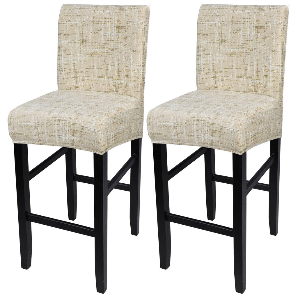SearchI Bar Stool Covers Set of 4, Stretch Washable Barstool Seat Covers, Counter Height Chair Covers for Kitchen Dining Room Cafe (Beige Linen-Look Print)