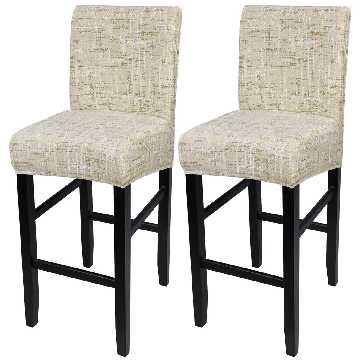 SearchI Bar Stool Covers Set of 4, Stretch Washable Barstool Seat Covers, Counter Height Chair Covers for Kitchen Dining Room Cafe (Beige Linen-Look Print)