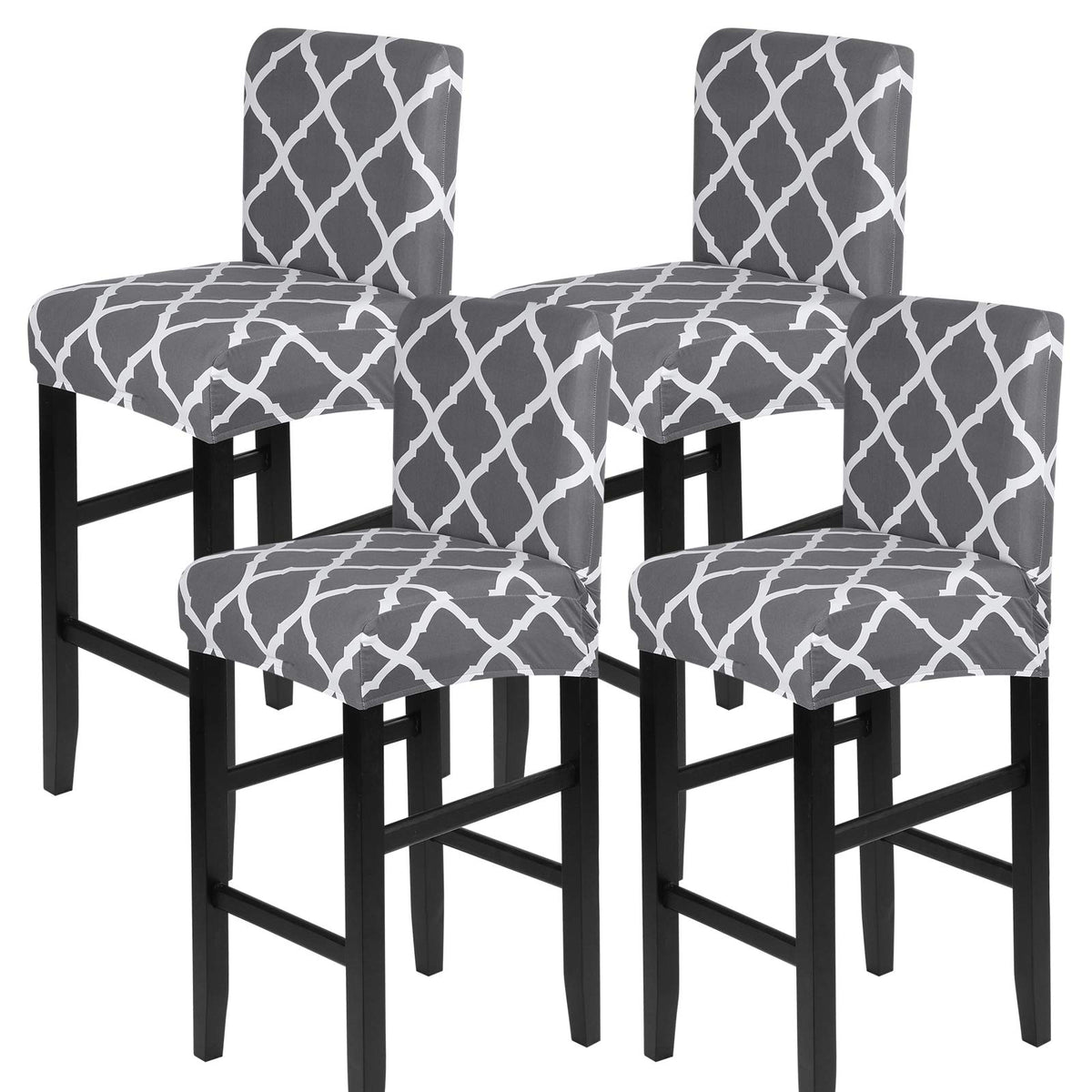 SearchI Bar Stool Covers Set of 4, Stretch Washable Barstool Seat Covers, Counter Height Chair Covers for Kitchen Dining Room Cafe (Beige Linen-Look Print)