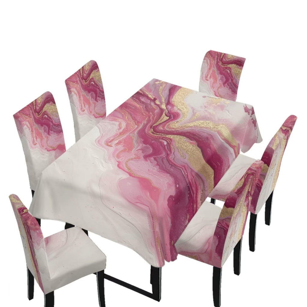 Table Cloth and Dining Chair Covers Set of 5, Kitchen Chair Slipcovers Rectangle Table Cover, Removable Anti-dust Tablecloths Stain Resistant Soft Hotel Decor, Blue Retro Floral