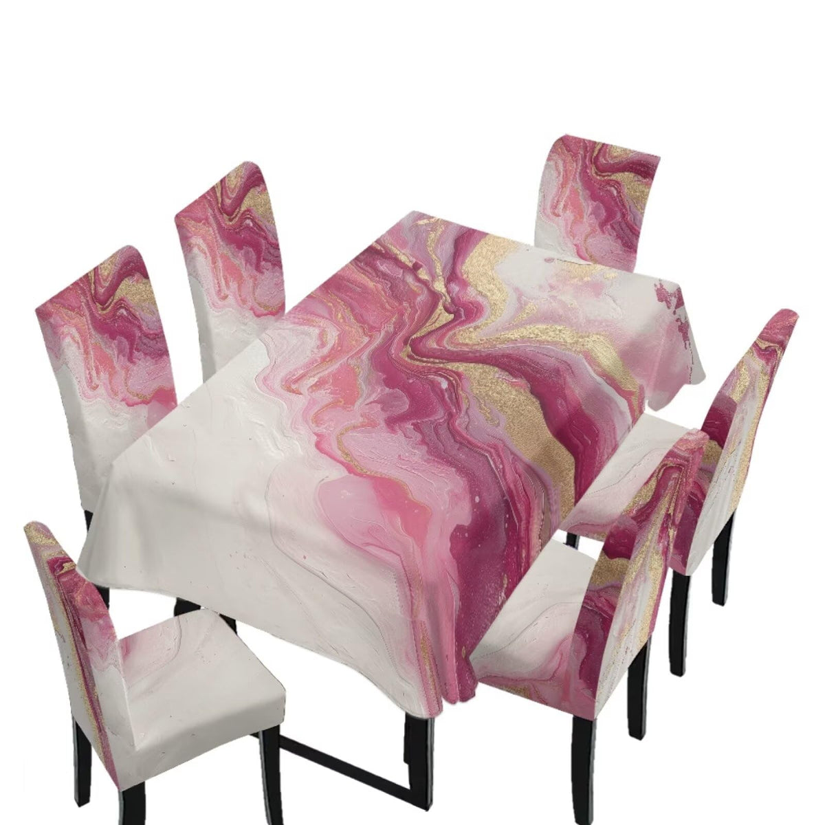 Table Cloth and Dining Chair Covers Set of 5, Kitchen Chair Slipcovers Rectangle Table Cover, Removable Anti-dust Tablecloths Stain Resistant Soft Hotel Decor, Blue Retro Floral