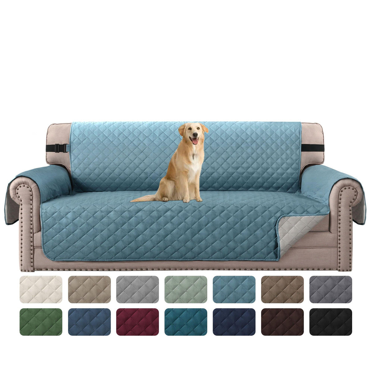 H.VERSAILTEX Reversible Couch Cover for 2 Cushion Couch Water Resistant Loveseat Washable Furniture Cover with Non-Slip Elastic Strap for Dogs, Pets, Kids(Oversized Loveseat, Charcoal Grey)