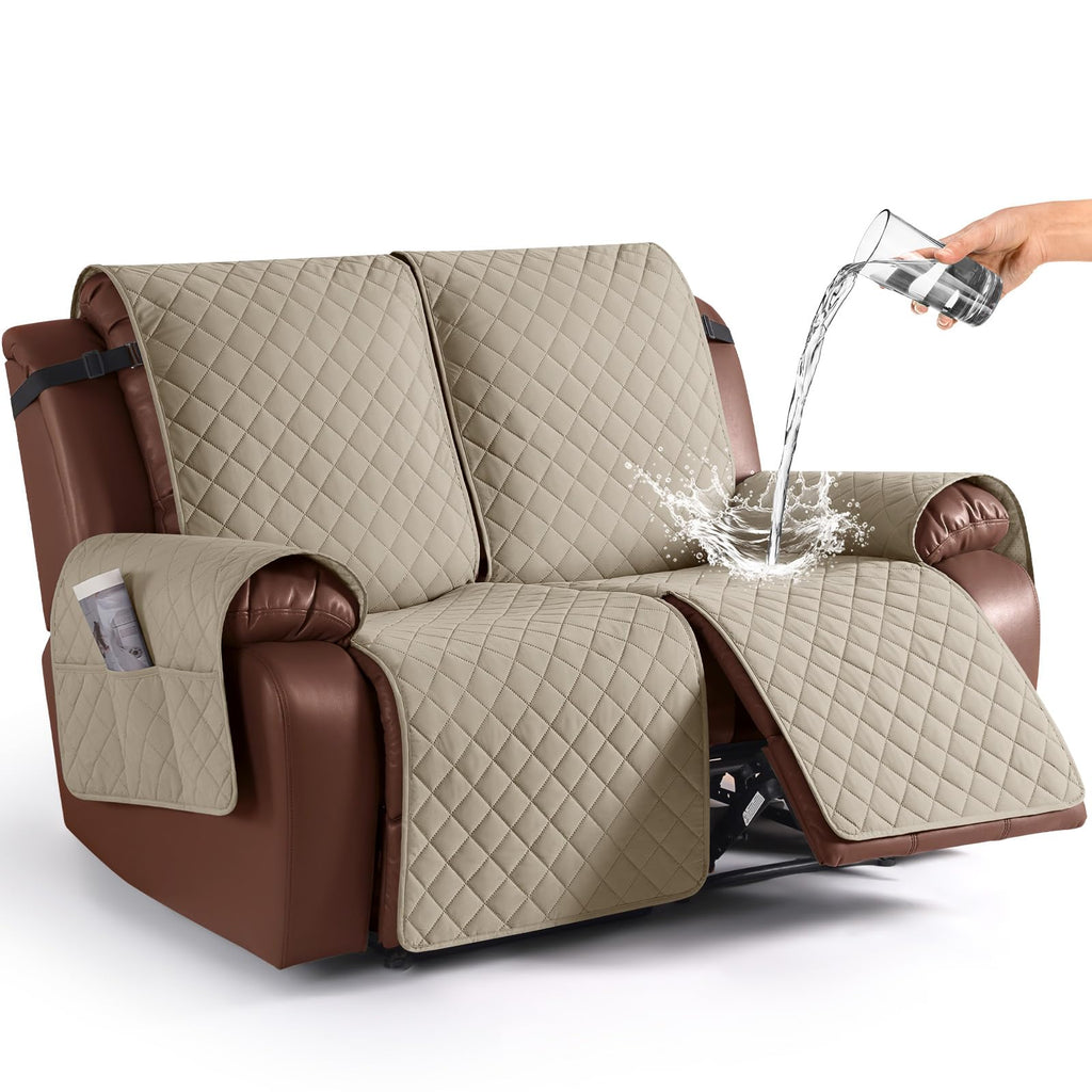 KinCam Waterproof Loveseat Recliner Covers Washable, 2 Seater, Light Gray