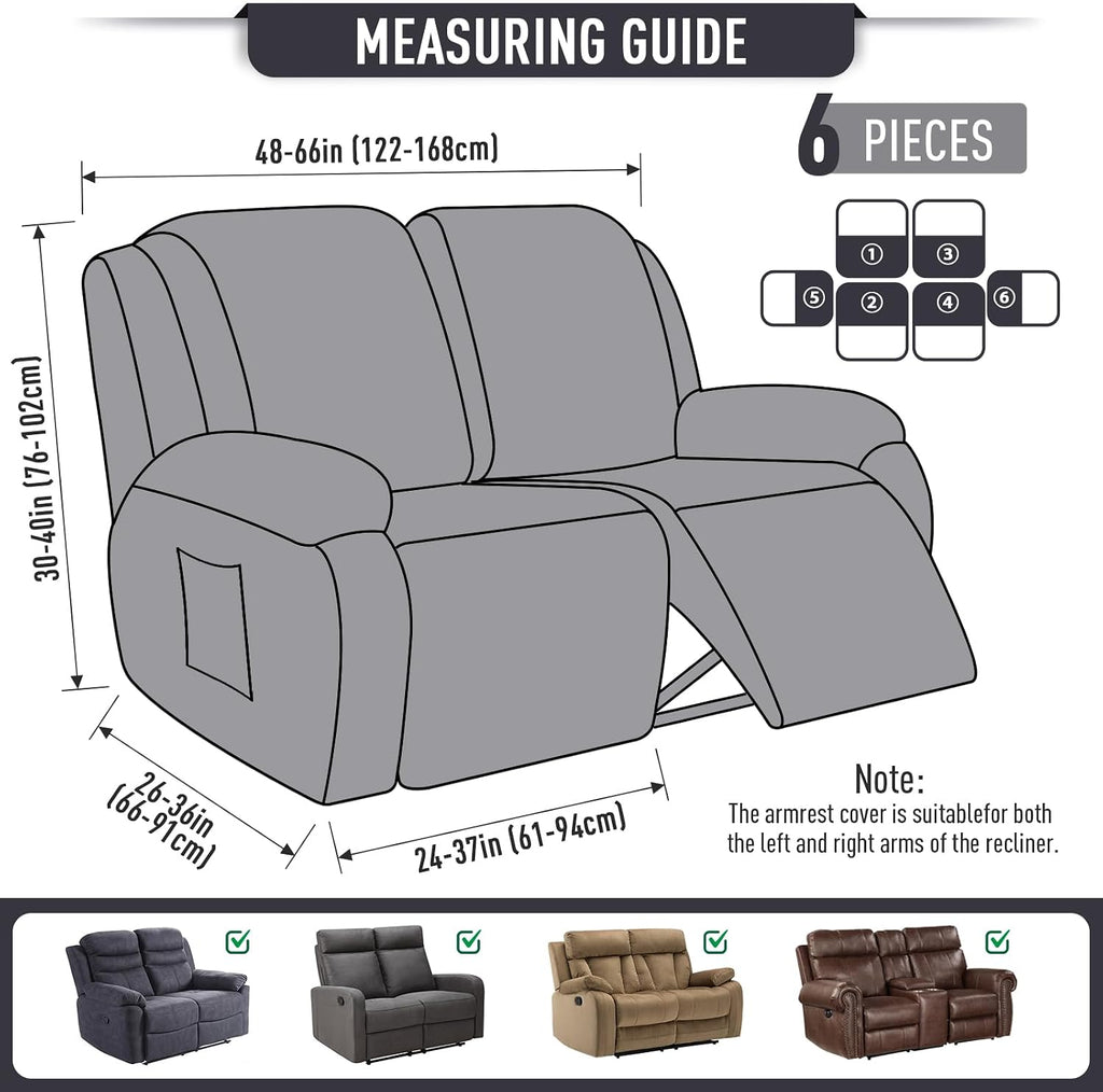 TAOCOCO Stretch Loveseat Recliner Covers 6 Piece, Charcoal Grey