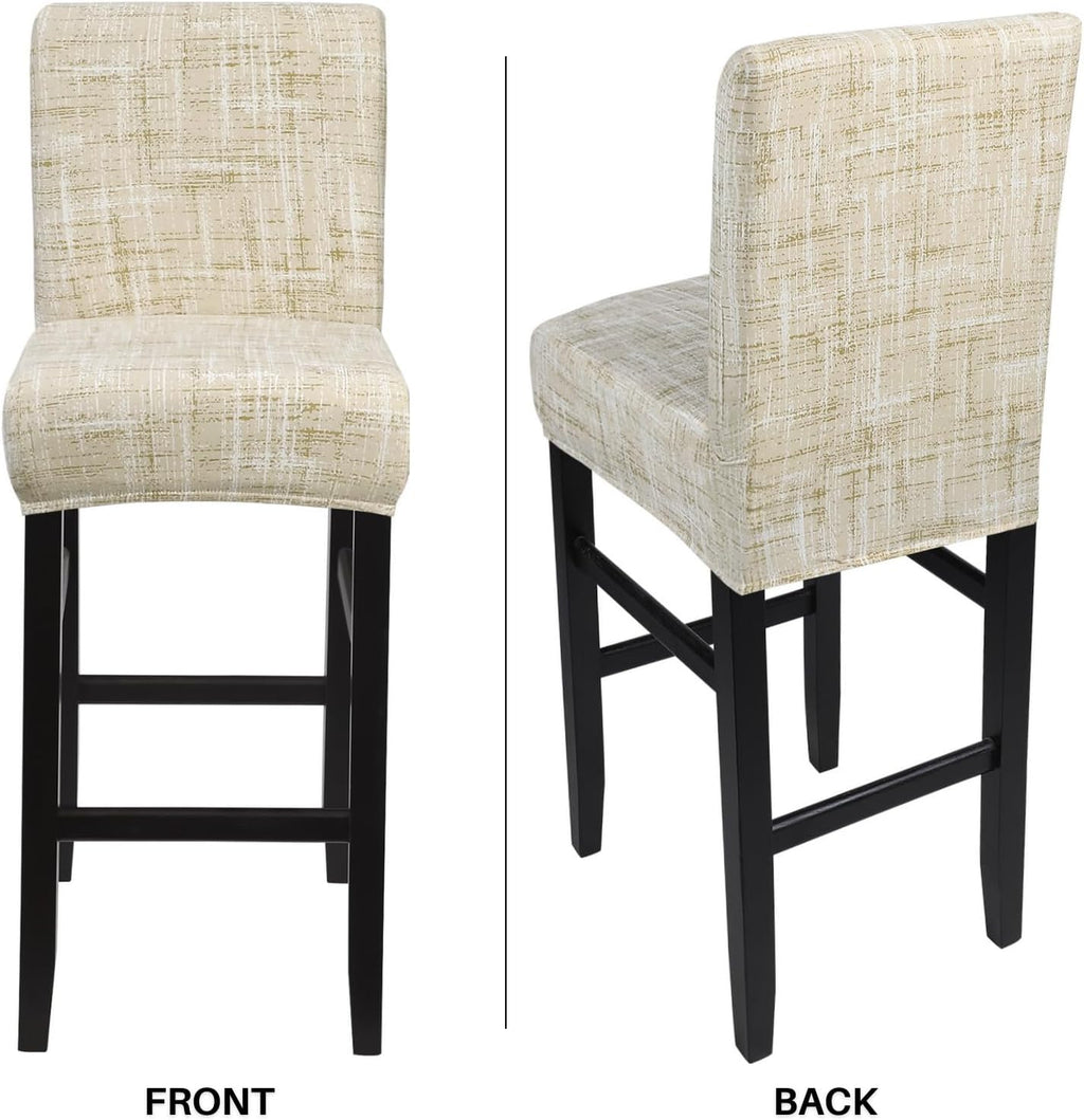 SearchI Bar Stool Covers Set of 4, Stretch Washable Barstool Seat Covers, Counter Height Chair Covers for Kitchen Dining Room Cafe (Beige Linen-Look Print)