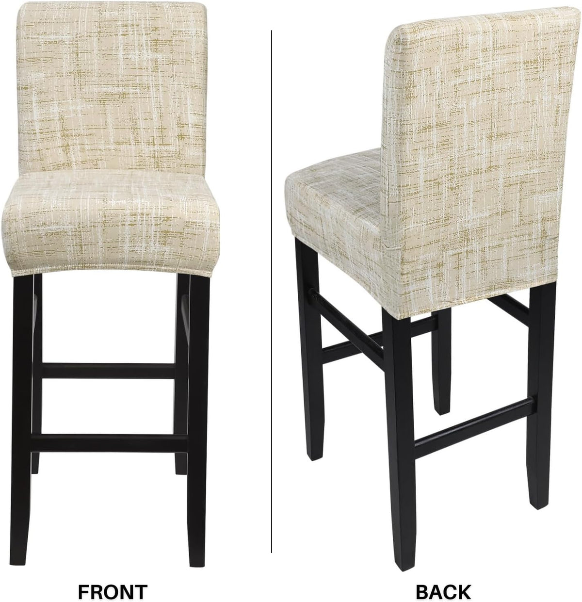 SearchI Bar Stool Covers Set of 4, Stretch Washable Barstool Seat Covers, Counter Height Chair Covers for Kitchen Dining Room Cafe (Beige Linen-Look Print)