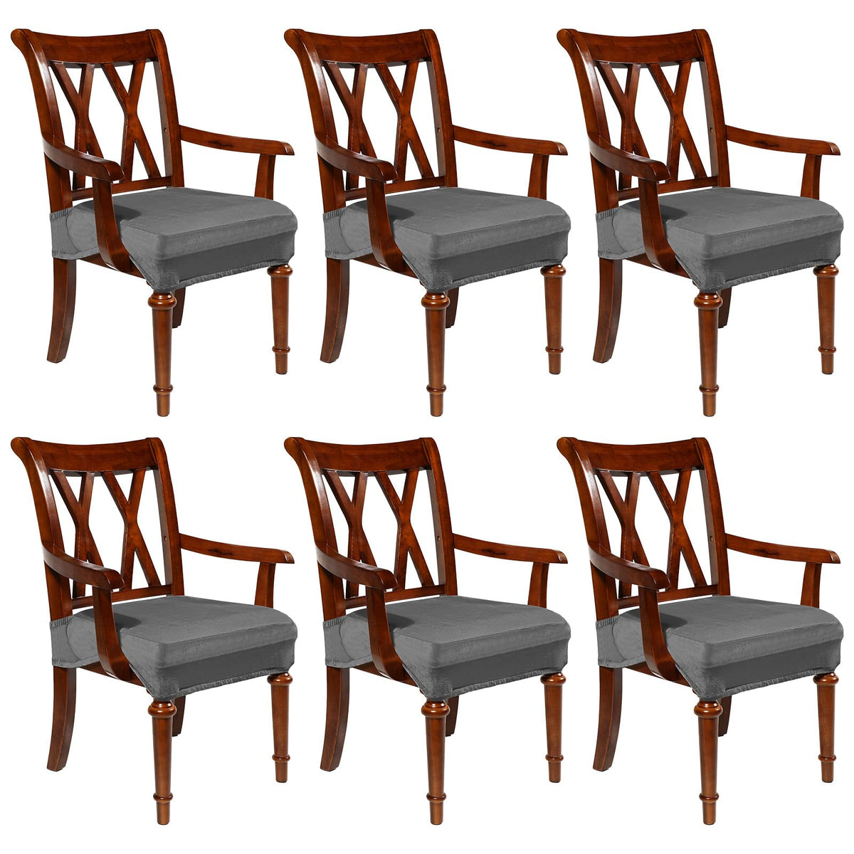 Havawish Extra Wide Dining Chair Seat Covers, Beige White, Velvet, 6 Pcs