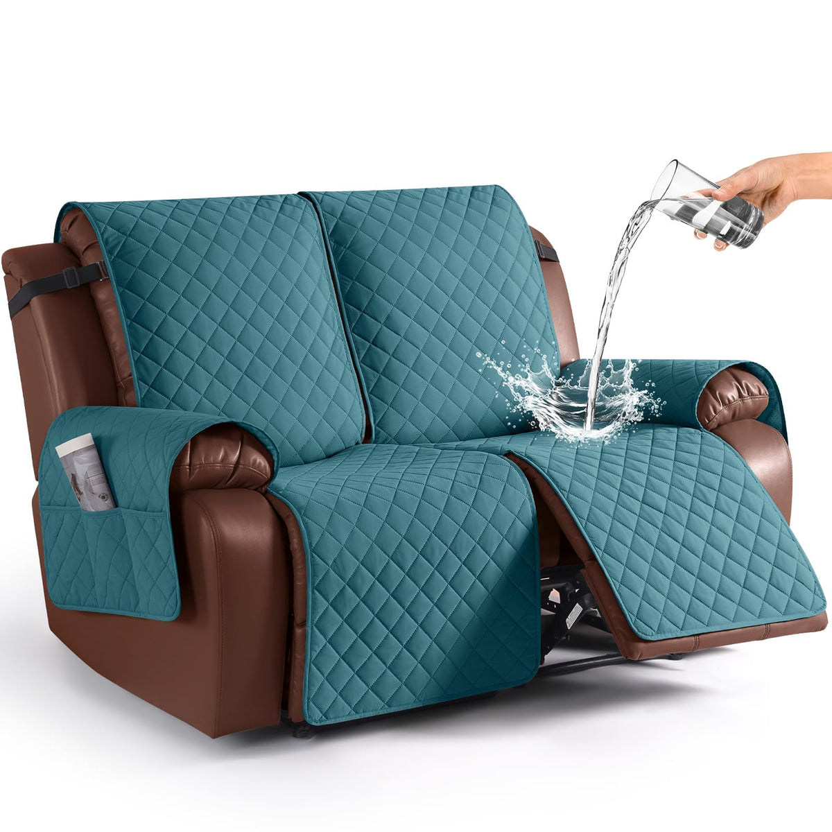 KinCam Waterproof Loveseat Recliner Covers Washable, 2 Seater, Light Gray