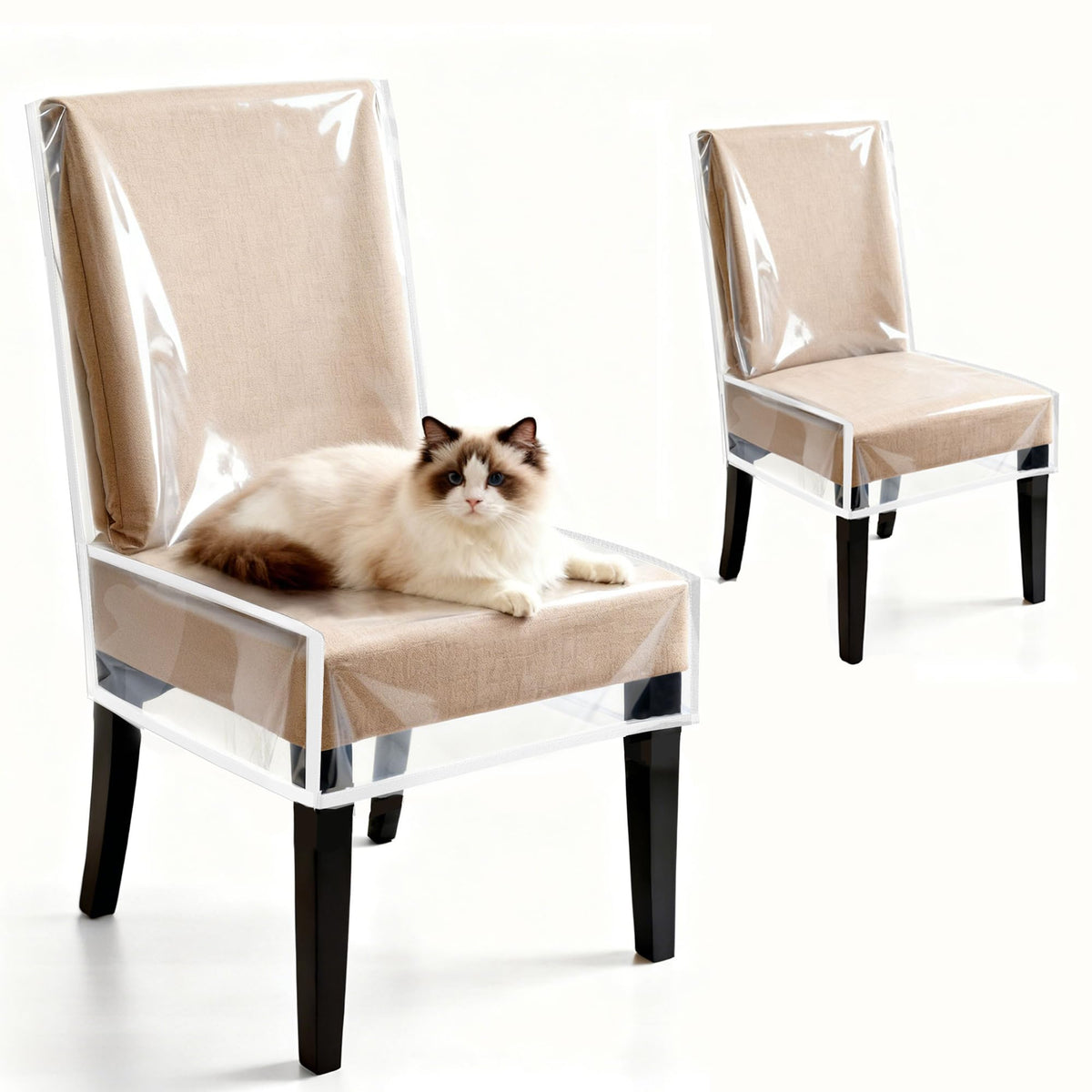 4 Pack Dining Chair Covers, Waterproof Clear Plastic Chair Covers for dining chairs, Plastic Seat Chair Protector Keep Chair Away from Water Dust Stain and Pet Claws W/21 x D/18 Fits Seatbacks 16-23"