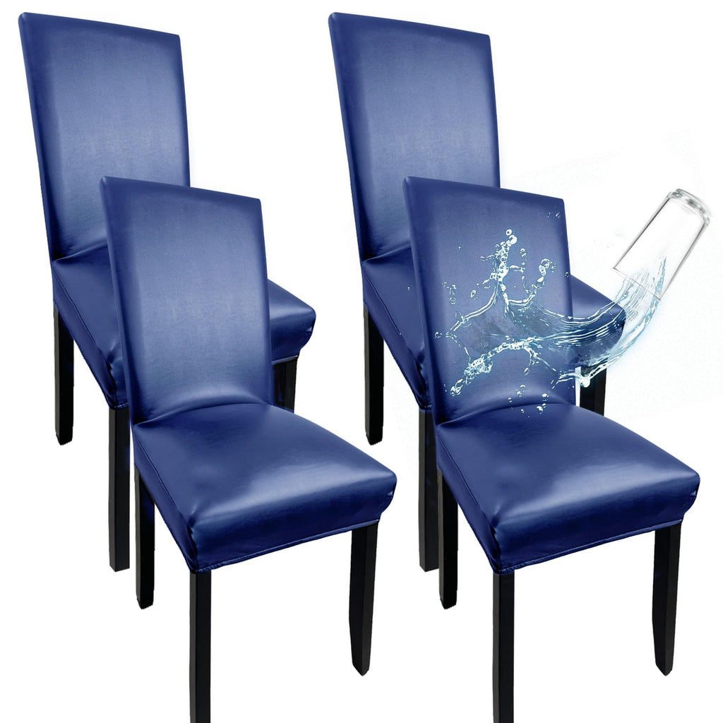 Leather Chair Covers for Dining Chairs Set of 4, Super Stretch Waterproof Kitchen Chair Covers Thickened Washable Dining Chair Slipcovers Black Chair Seat Covers for Dining/Kitchen/Banquet