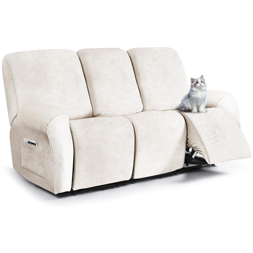 ANARACHON Leather Look Loveseat Recliner Cover, 6-Pieces Stretch Dual Recliner Sofa Covers, Soft Reclining Couch Slipcover, Washable Furniture Protector for Pets (2 Seater,256 Black)