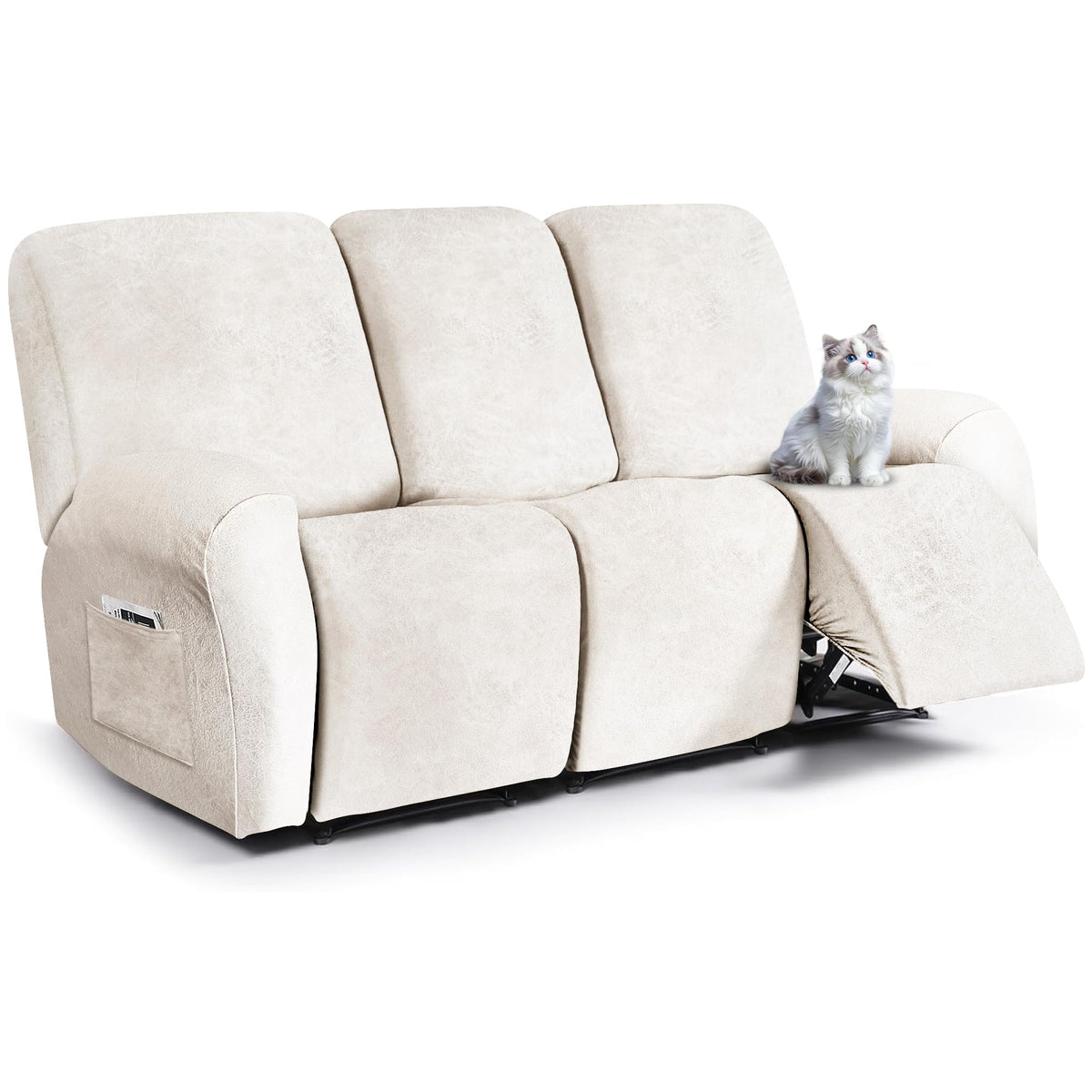 ANARACHON Leather Look Loveseat Recliner Cover, 6-Pieces Stretch Dual Recliner Sofa Covers, Soft Reclining Couch Slipcover, Washable Furniture Protector for Pets (2 Seater,256 Black)