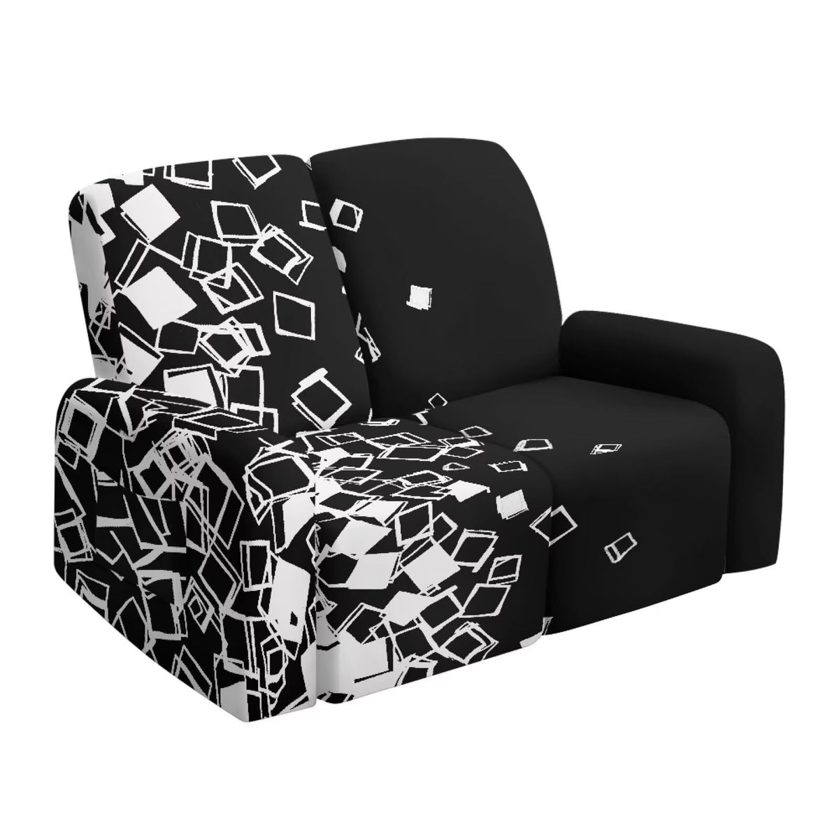 6 Pieces Stretch Recliner Loveseat Covers, Mid-Century Modern Geometric Washable Slipcovers Soft Furniture Protectors with Elastic Bottom for Kids and Pets 2 Seater