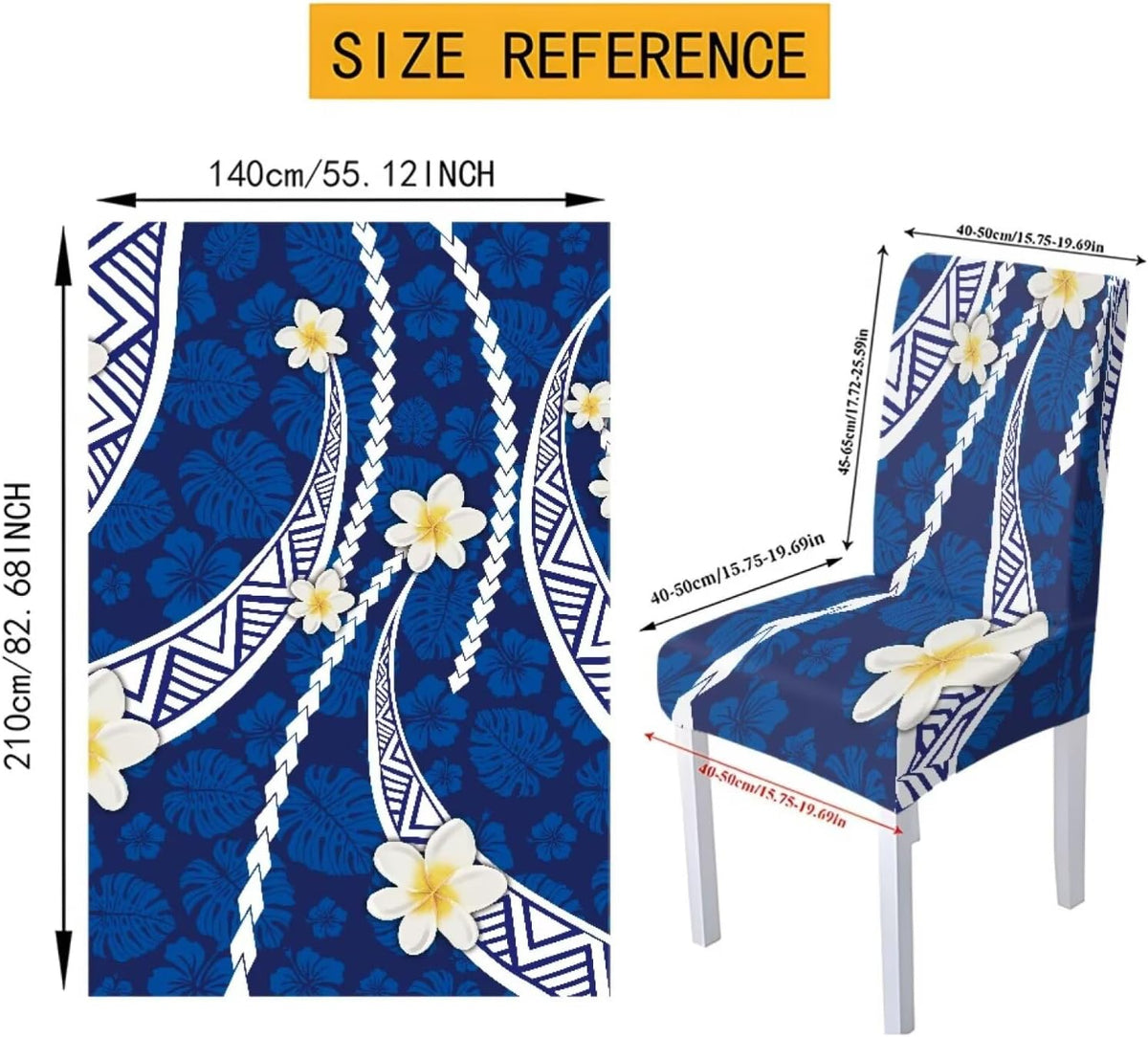 Polynesia Dining Room Chair Cover with Tablecloths 5 Pack, Scratch-Resistant Washable Parsons Chair Slipcovers Removable Table Cloth for Kitchen, Plumeria Floral Monstera Leaf Print Blue