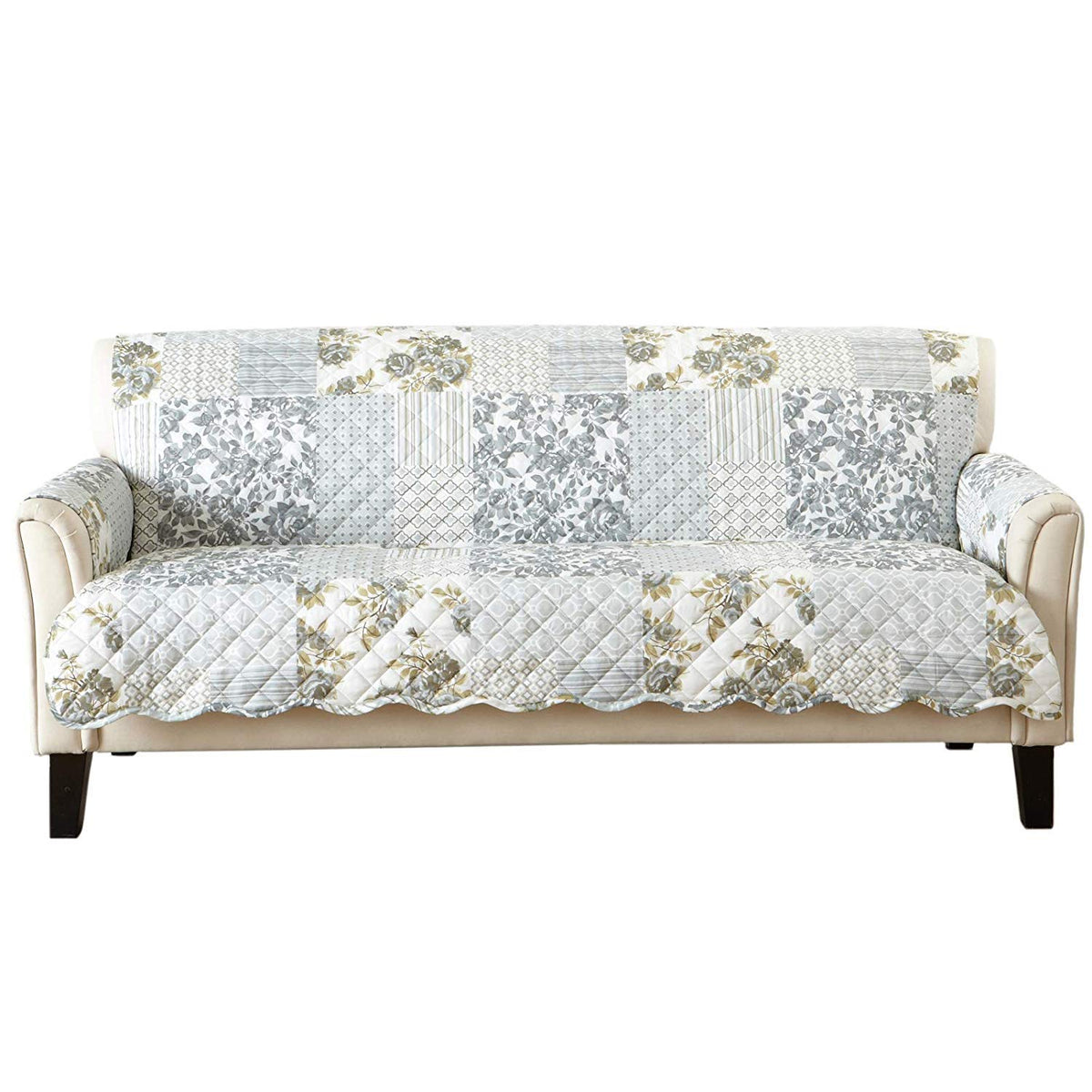 Great Bay Home Reversible Patchwork Sofa Cover - Washable Slipcover Furniture Protector with Elastic Straps - Perfect for Kids & Pets - Box-Stitched Detail (Taupe)