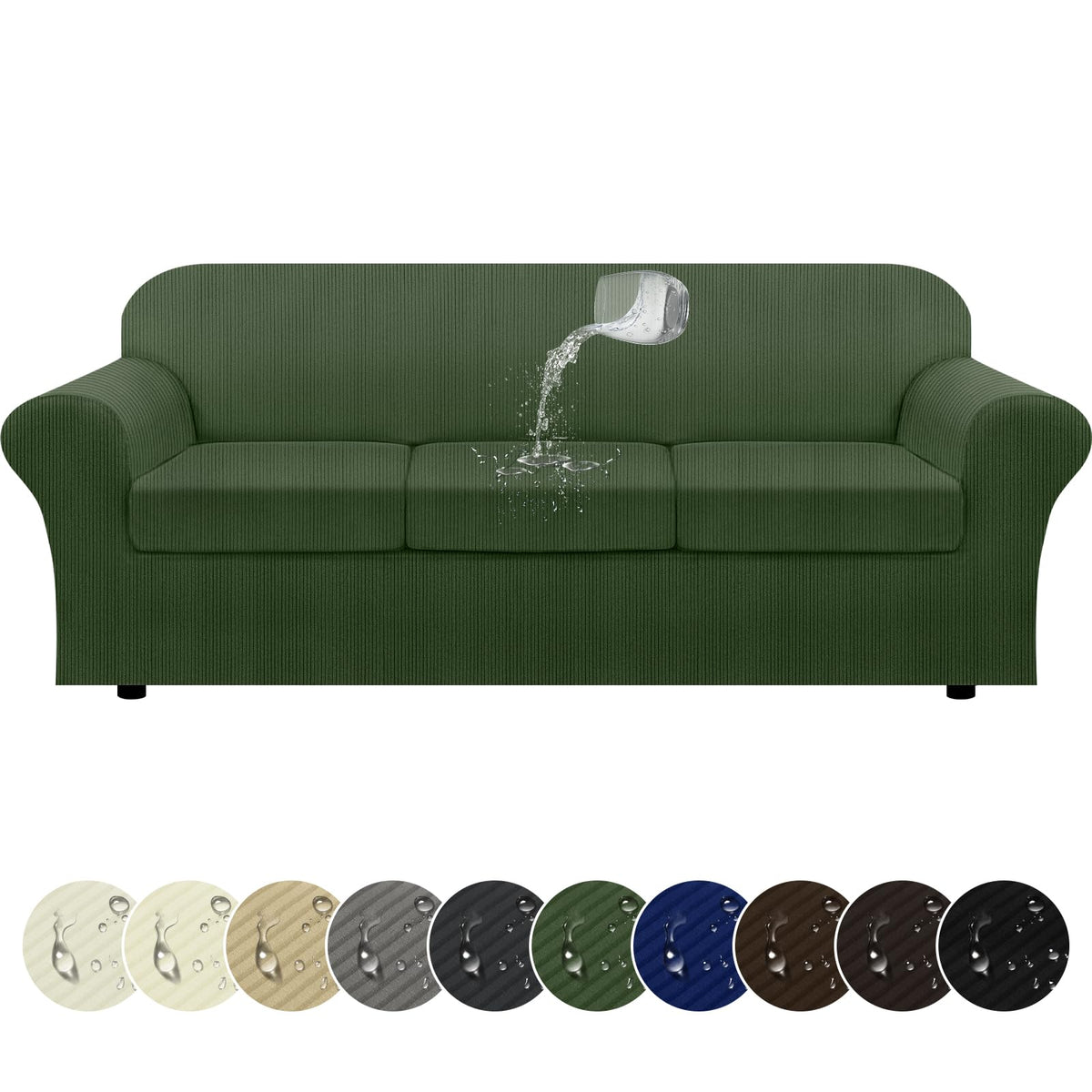 100% WaterproofLoveseat Cover 3-Piece Set Striped Loveseat Slipcovers for 2 Cushion Couch Sofa Covers with TPU Leakproof Bottom Stretch Couch Protector Pet Proof - Loveseat, Navy