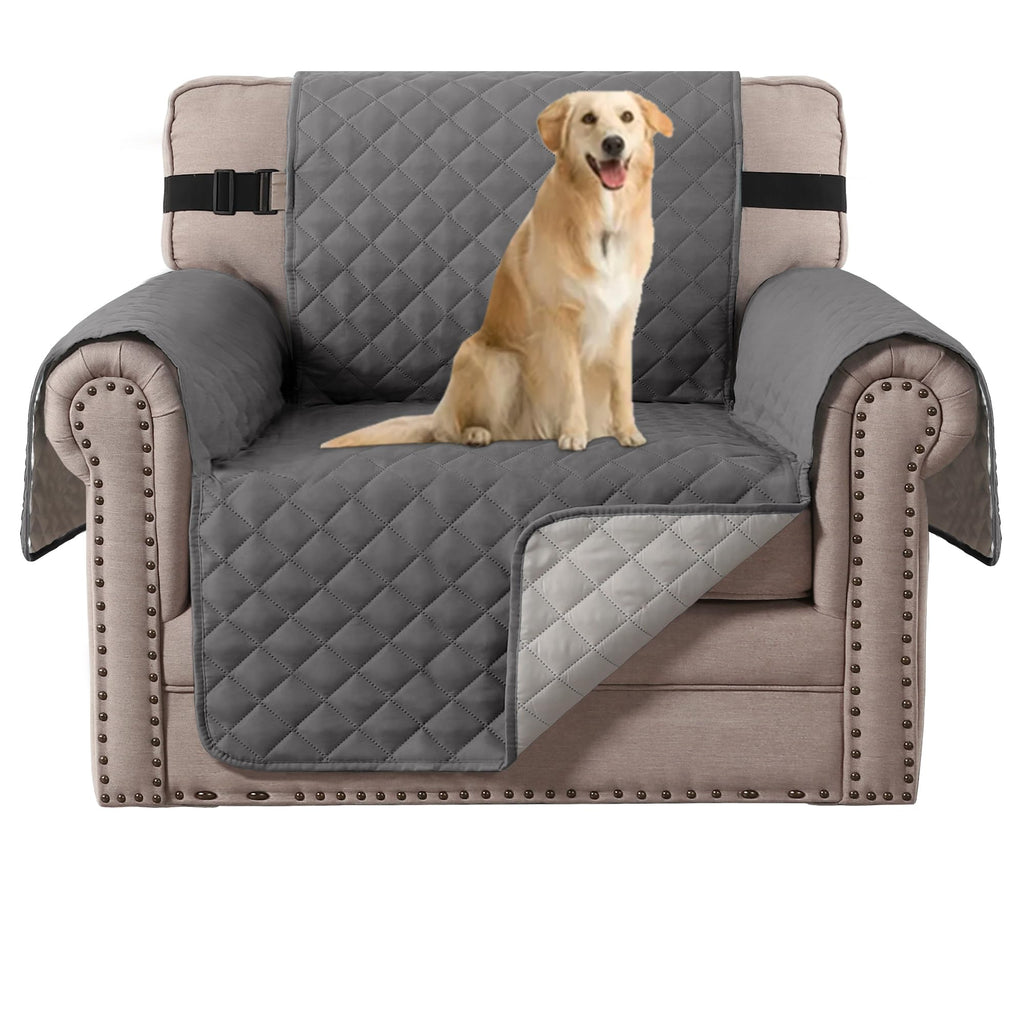 H.VERSAILTEX Reversible Couch Cover for 2 Cushion Couch Water Resistant Loveseat Washable Furniture Cover with Non-Slip Elastic Strap for Dogs, Pets, Kids(Oversized Loveseat, Charcoal Grey)