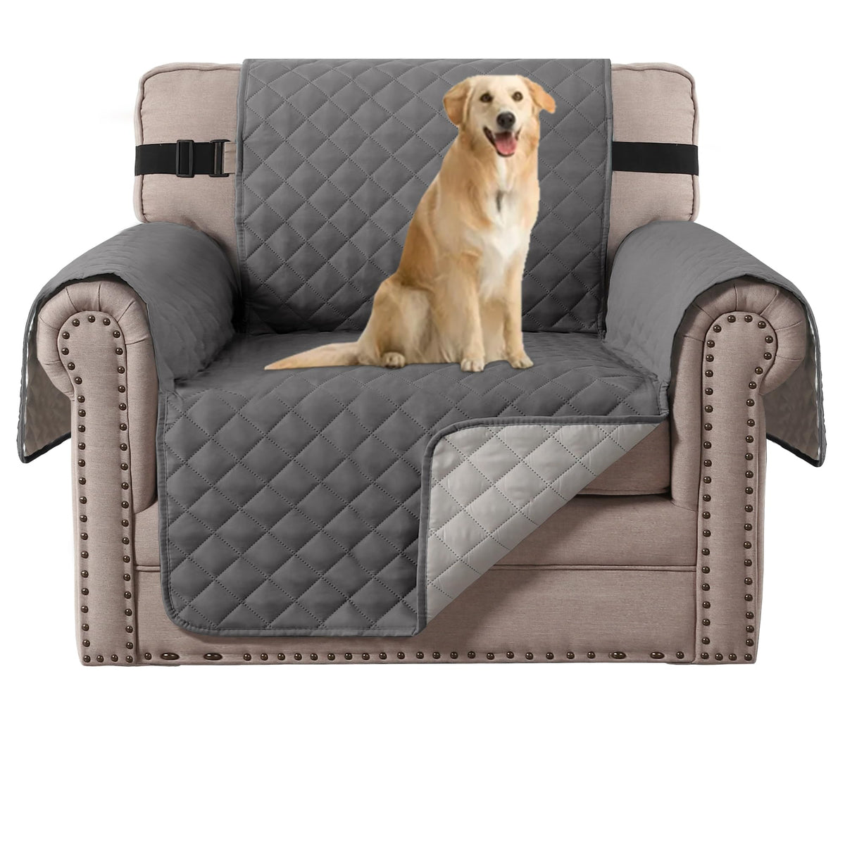 H.VERSAILTEX Reversible Couch Cover for 2 Cushion Couch Water Resistant Loveseat Washable Furniture Cover with Non-Slip Elastic Strap for Dogs, Pets, Kids(Oversized Loveseat, Charcoal Grey)