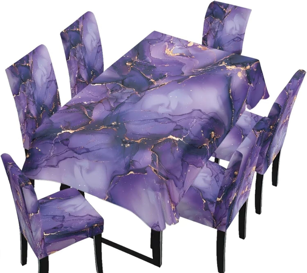 Table Cloth Rectangle Table Set of 7 Include Kitchen Chair Covers and Tablecloths for Dining Room Hotel Banquet, Anti-Scratch Chair Seat Protector Cover, Daisy Hippie Flower Print