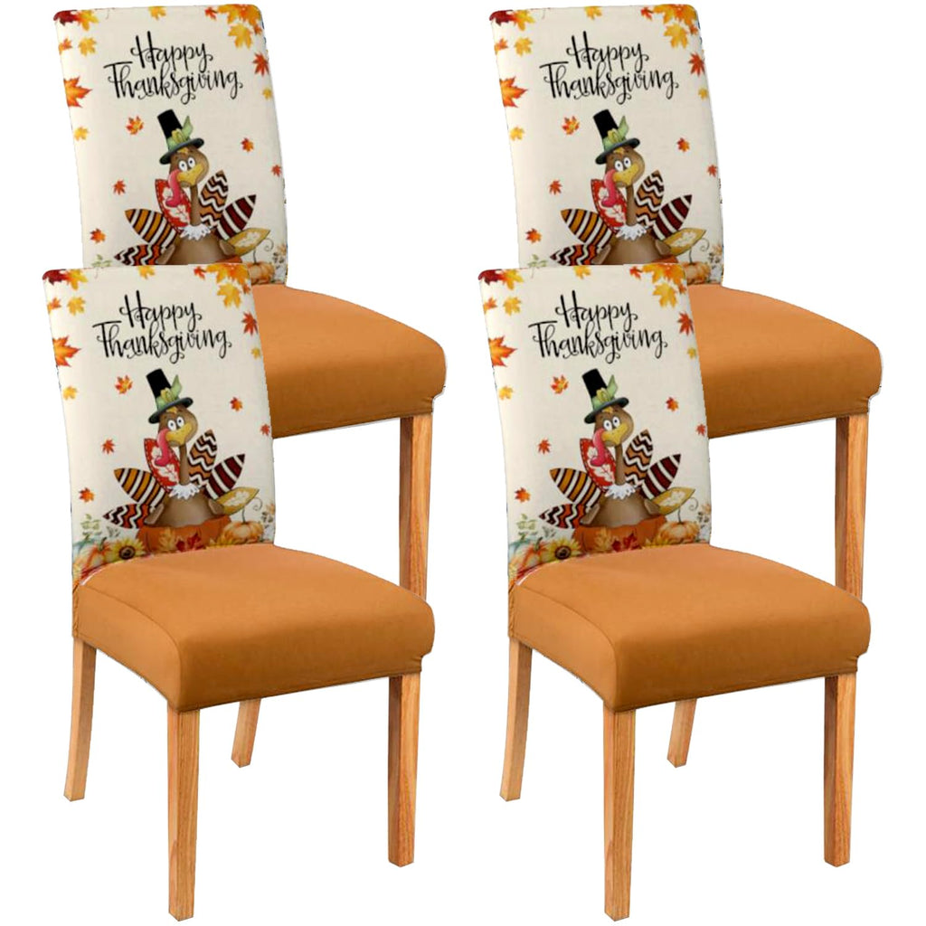 Halloween Chair Covers Set of 4, Fall Pumpkin Black/White Buffalo Plaid Chairs Slipcover for Dining Room, Removable Washable Breathable Cover in the Kitchen Restaurant Holiday Decor