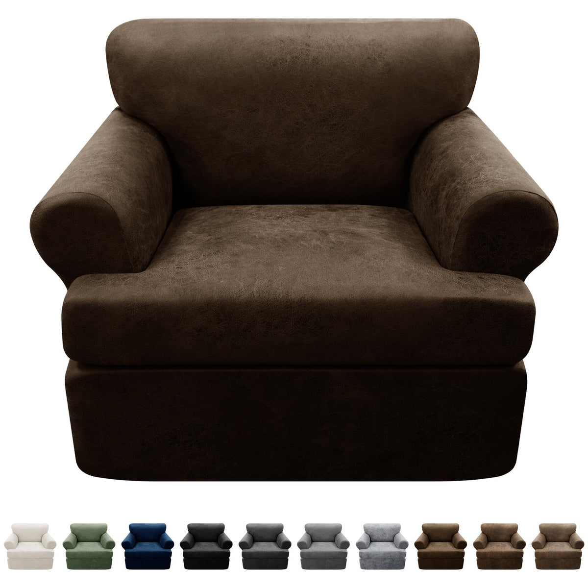 3-Pieces T Cushion Loveseat Slipcovers Leather Look Couch Cover Loveseat Covers for 2 Cushion Couch Furniture Protector Stretch Sofa Cover with 2 Individual T Cushion Seat Covers, Brown