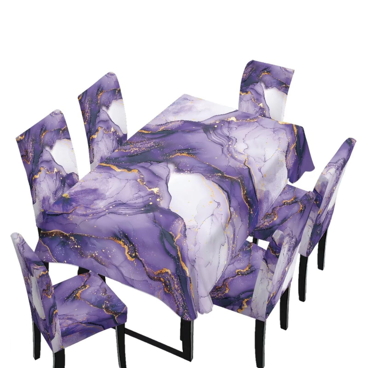Table Cloth Rectangle Table Set of 7 Include Kitchen Chair Covers and Tablecloths for Dining Room Hotel Banquet, Anti-Scratch Chair Seat Protector Cover, Daisy Hippie Flower Print