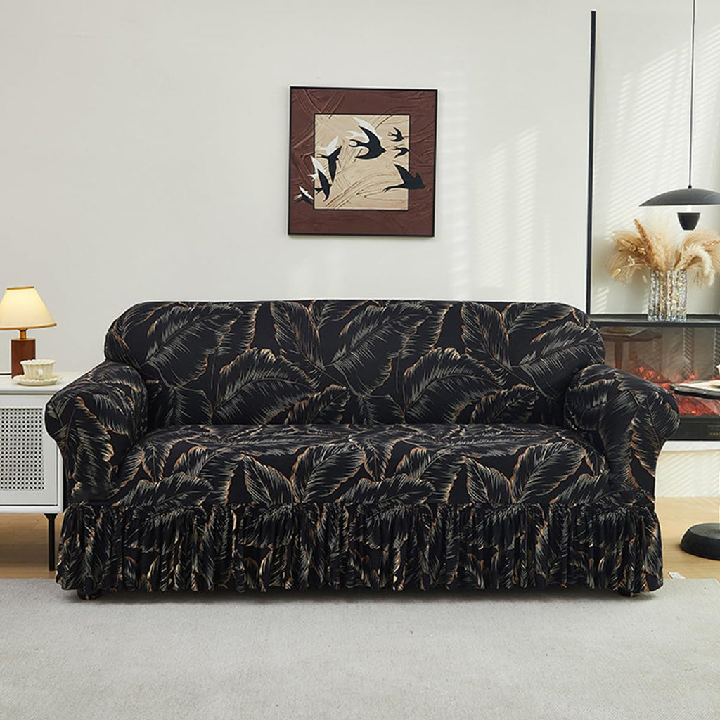 KAIJIE Super Stretch Sofa Slipcover–Non Slip Soft Couch Sofa Cover,Skirt Edge Design with Non Skid Foam and Elastic Bottoms for Crafted from Soft Polyester Printed Pattern（2-Person seat Couch Cover）