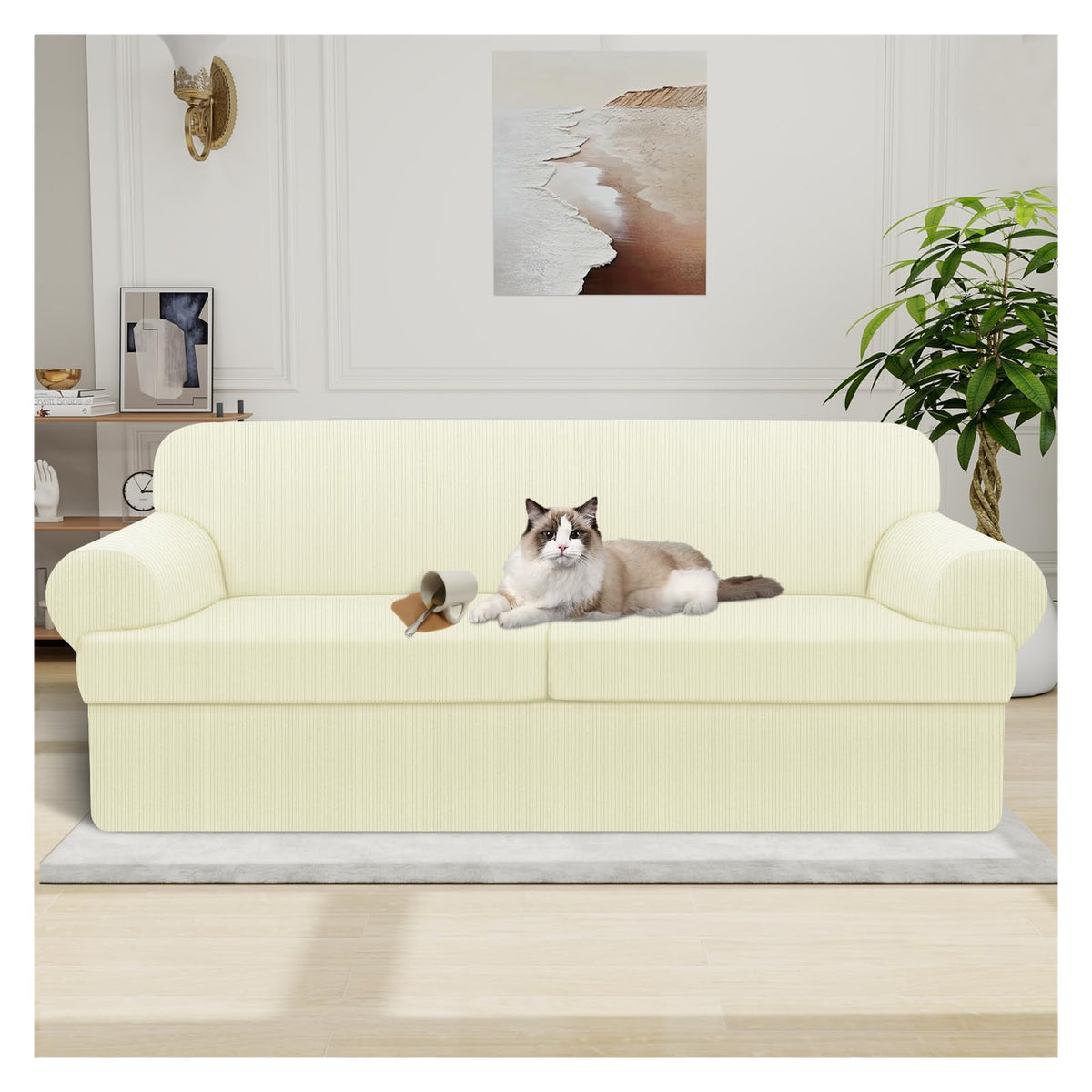 100% WaterproofLoveseat Cover 3-Piece Set Striped Loveseat Slipcovers for 2 Cushion Couch Sofa Covers with TPU Leakproof Bottom Stretch Couch Protector Pet Proof - Loveseat, Navy