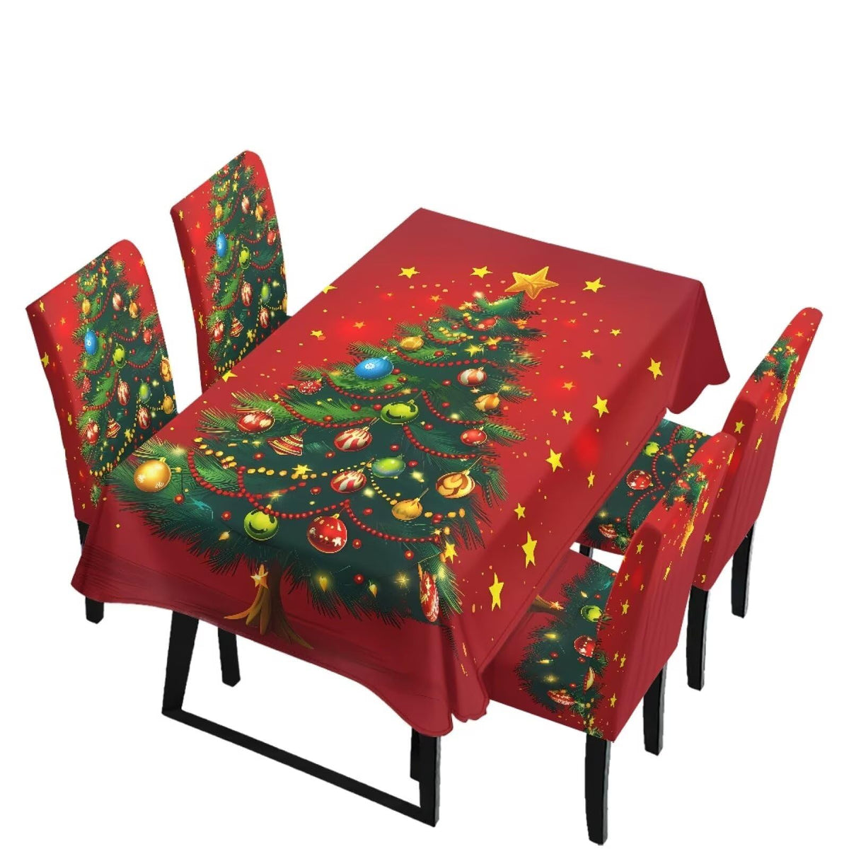 Fitted Tablecloth with Chair Covers Set,Christmas Candle Washable Dining Room Chair Covers Set of 4/6 with Farmhouse Table Cover for Home Hotel Restaurant, 5pcs/7pcs