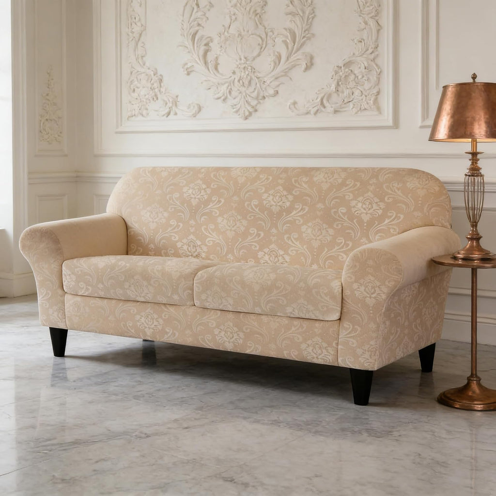 3 Pieces Sofa Covers for 2 Cushion Couch Velvet Embossing Camel Stretch Loveseat Couch Slipcovers with 2 Cushions Washable