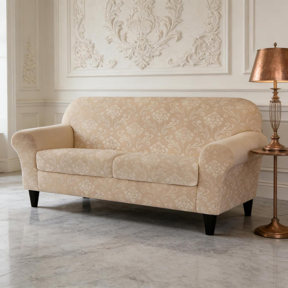 3 Pieces Sofa Covers for 2 Cushion Couch Velvet Embossing Camel Stretch Loveseat Couch Slipcovers with 2 Cushions Washable