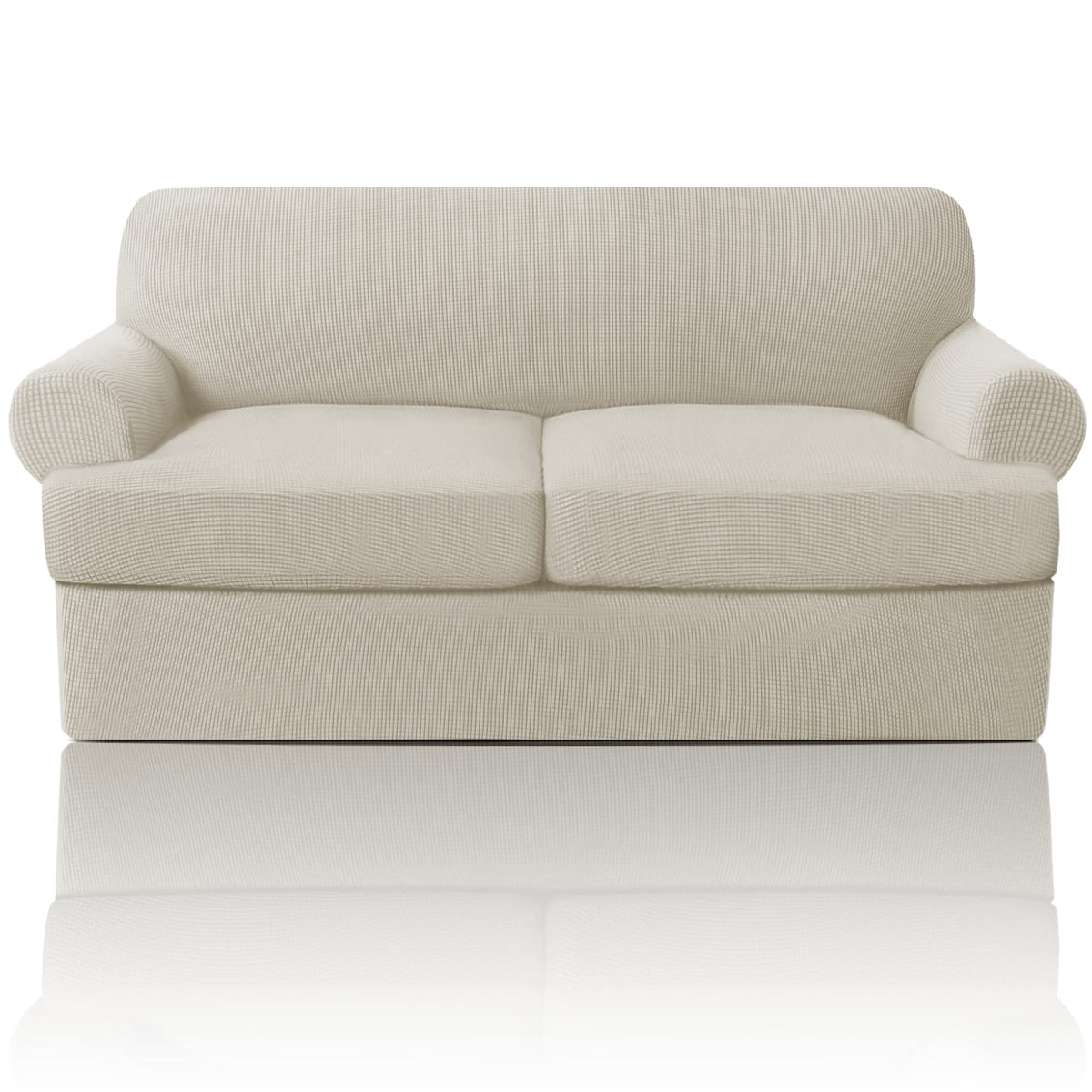 PrinceDeco T Cushion Loveseat Slipcover - 3 Pieces Sofa Cover for 2 Cushion Couch with 2 Individual T Shape Seat Covers Width Up to 76 Inch - Stretch, Machine Washable, Porcelain