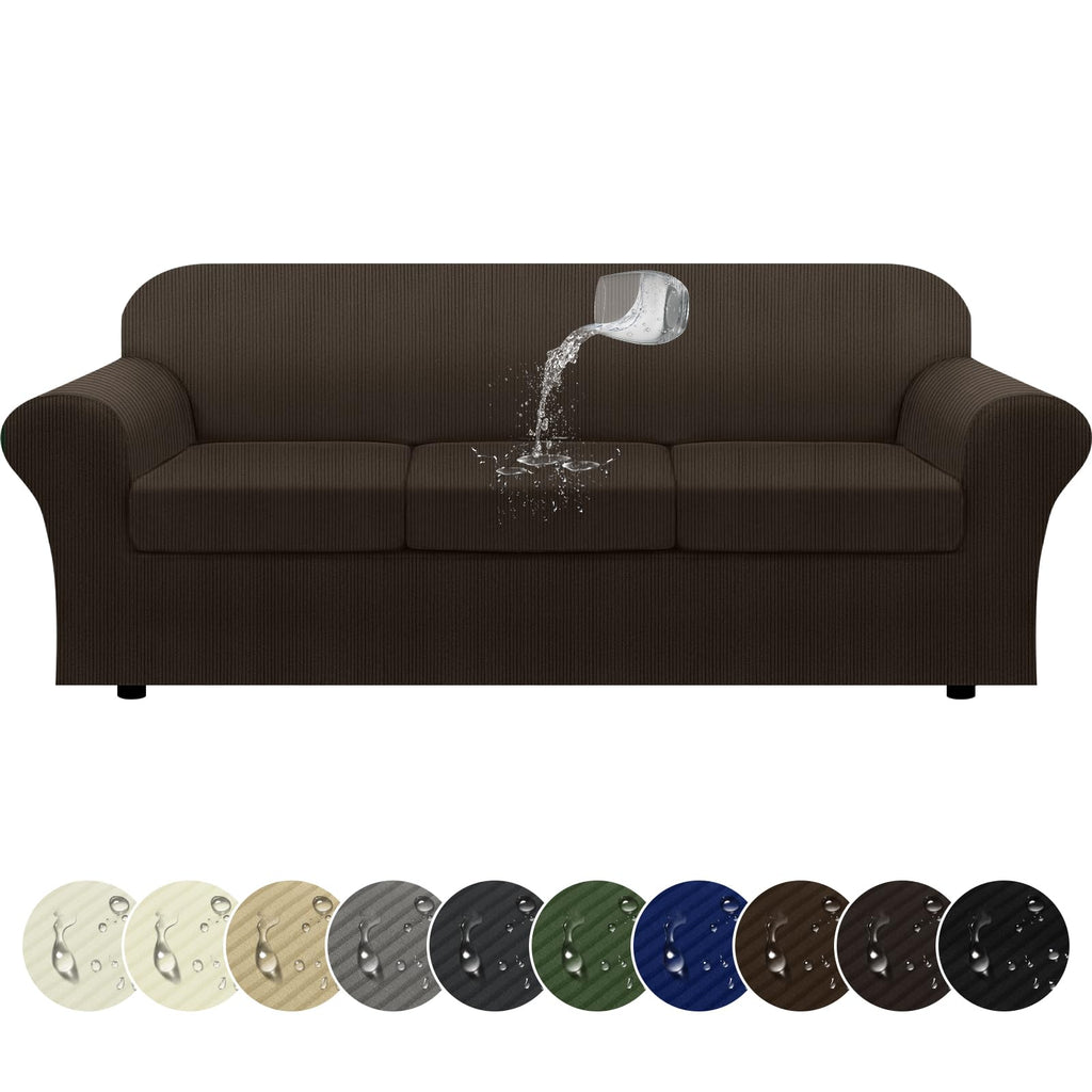 100% WaterproofLoveseat Cover 3-Piece Set Striped Loveseat Slipcovers for 2 Cushion Couch Sofa Covers with TPU Leakproof Bottom Stretch Couch Protector Pet Proof - Loveseat, Navy
