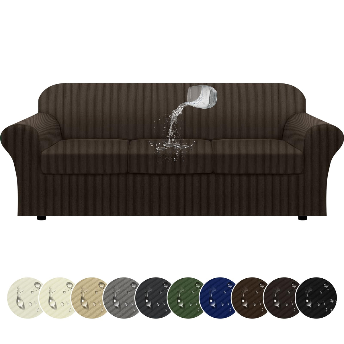 100% WaterproofLoveseat Cover 3-Piece Set Striped Loveseat Slipcovers for 2 Cushion Couch Sofa Covers with TPU Leakproof Bottom Stretch Couch Protector Pet Proof - Loveseat, Navy