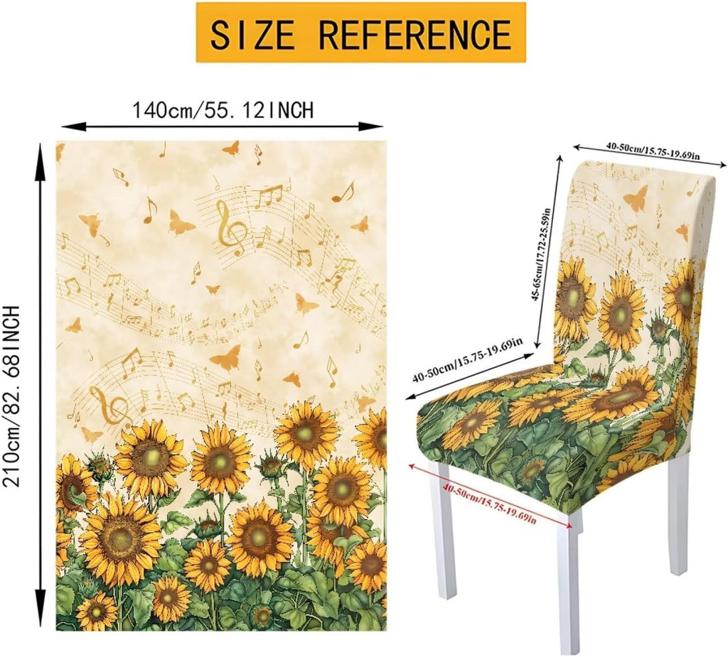 ZDCUSTOM Cozy Dining Chair Covers Tablecloths Rectangular & Table and Chair Covers for Parties Washable Sunflower Dining Room Decor Universal Fit
