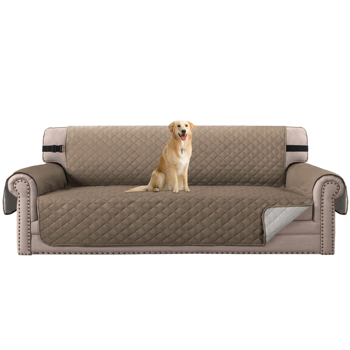 H.VERSAILTEX Reversible Couch Cover for 2 Cushion Couch Water Resistant Loveseat Washable Furniture Cover with Non-Slip Elastic Strap for Dogs, Pets, Kids(Oversized Loveseat, Charcoal Grey)